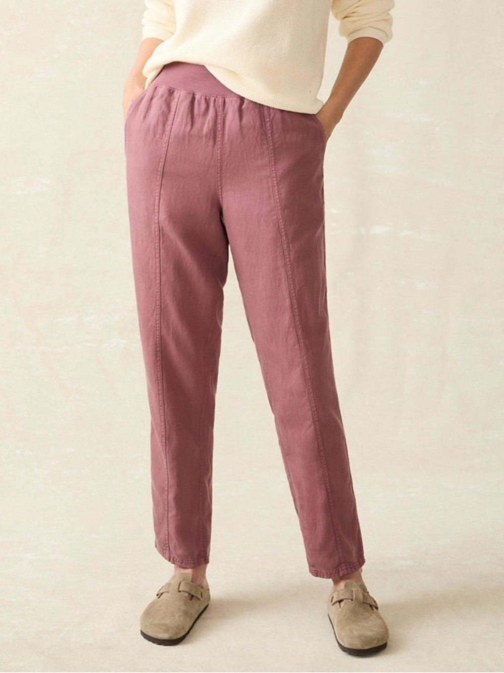 Faherty Arlie Limen Blend Pull-On Pant with Stretch Waistband Rosewood XS